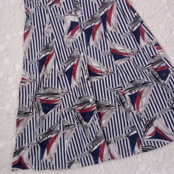 Frock Shop Halter Sailboat Button Front Striped Dress Small - Picture 2 of 6